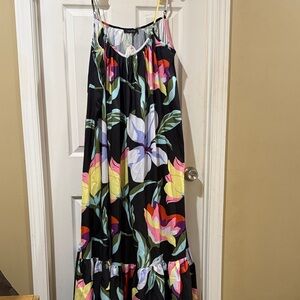 Plus Size Floral Maxi Dress - Black with Multicolor Accents Size 14-22